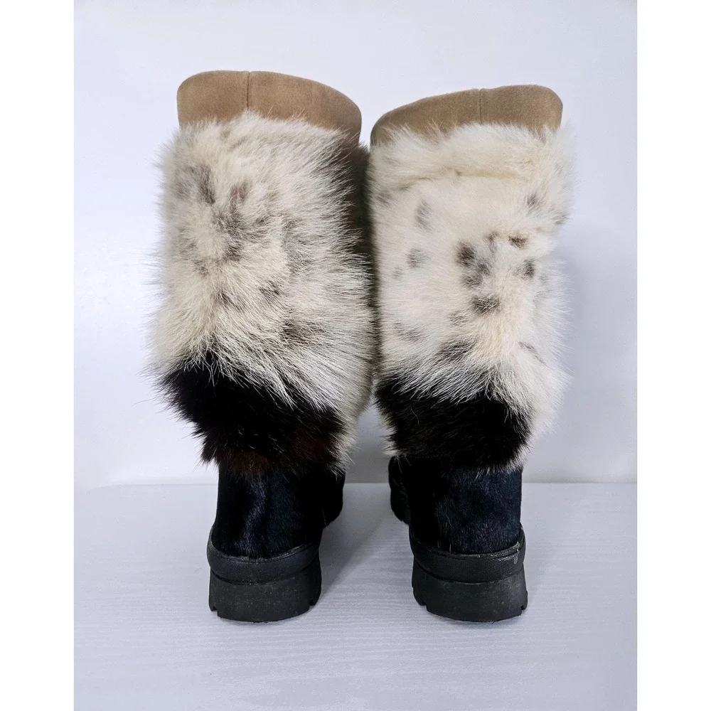 Oscar Sport Italy Cow Print Cavallino Hair Boots Goat Fur Apres Ski Luxury EU 45